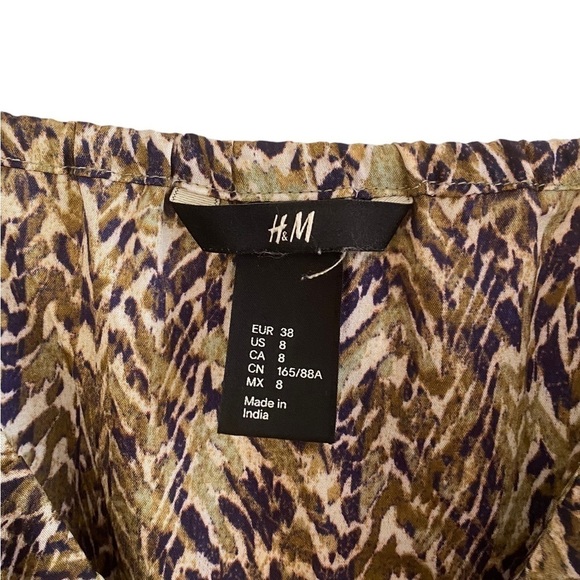 H&M Brown Patterned Sleeveless Spaghetti Strap Dress Size 8 - Picture 4 of 6